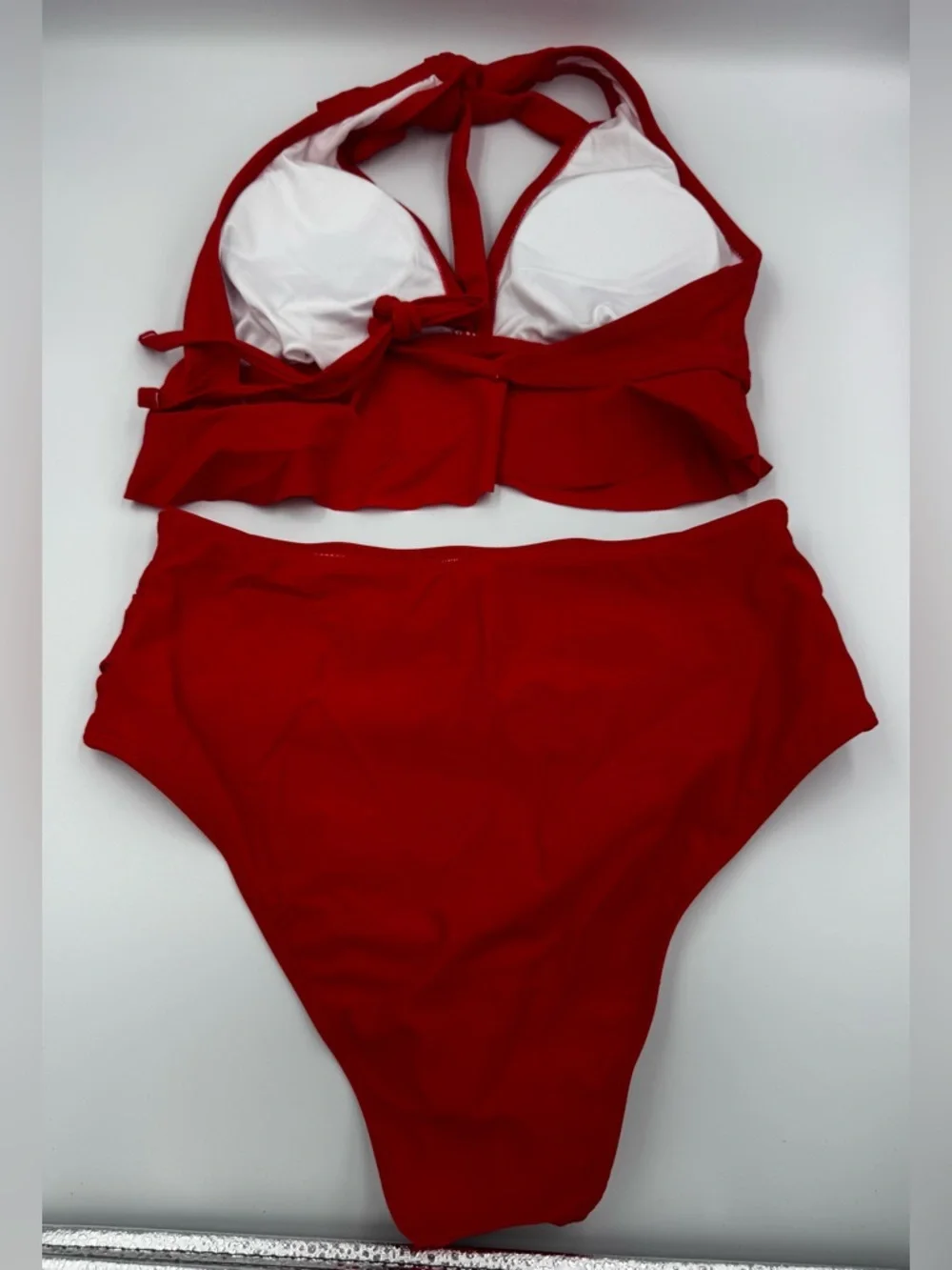 Red Ruffle Halter Bikini Set High Waist Two-Piece Swimsuit Size S Uln